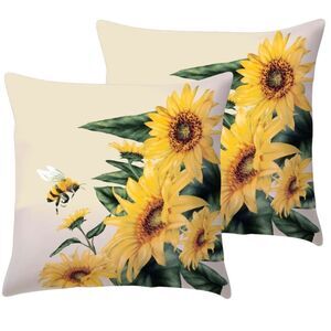 Mainstays Sunflower Bee Outdoor Throw Pillow, 16", Multicolour Novelty